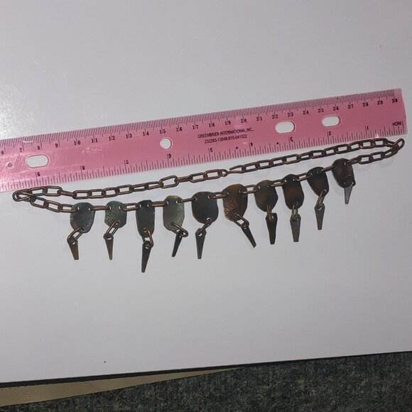 Vintage Brass Bib Necklace Etched Abstract Adjustable Chain Tribal Statement - Picture 12 of 16